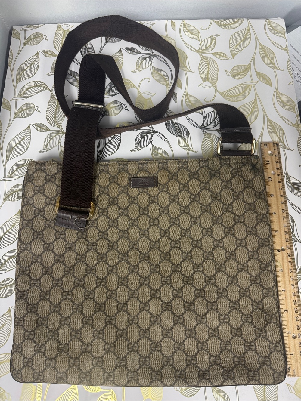 Gucci Brown Monogram Canvas Messenger Bag **Damaged Project Piece**